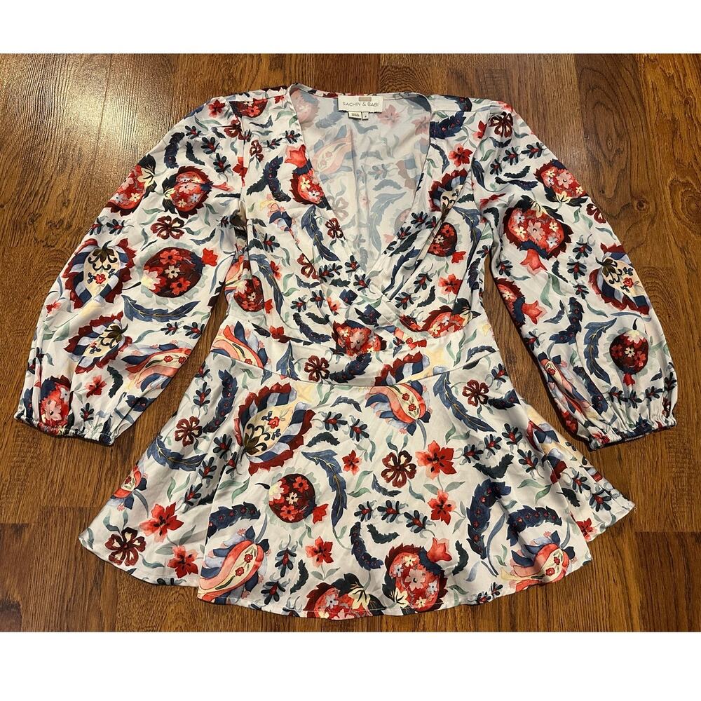 Sachin & Babi Faux Wrap Floral Peplum Blouse Women’s Size 2 – Designer Style